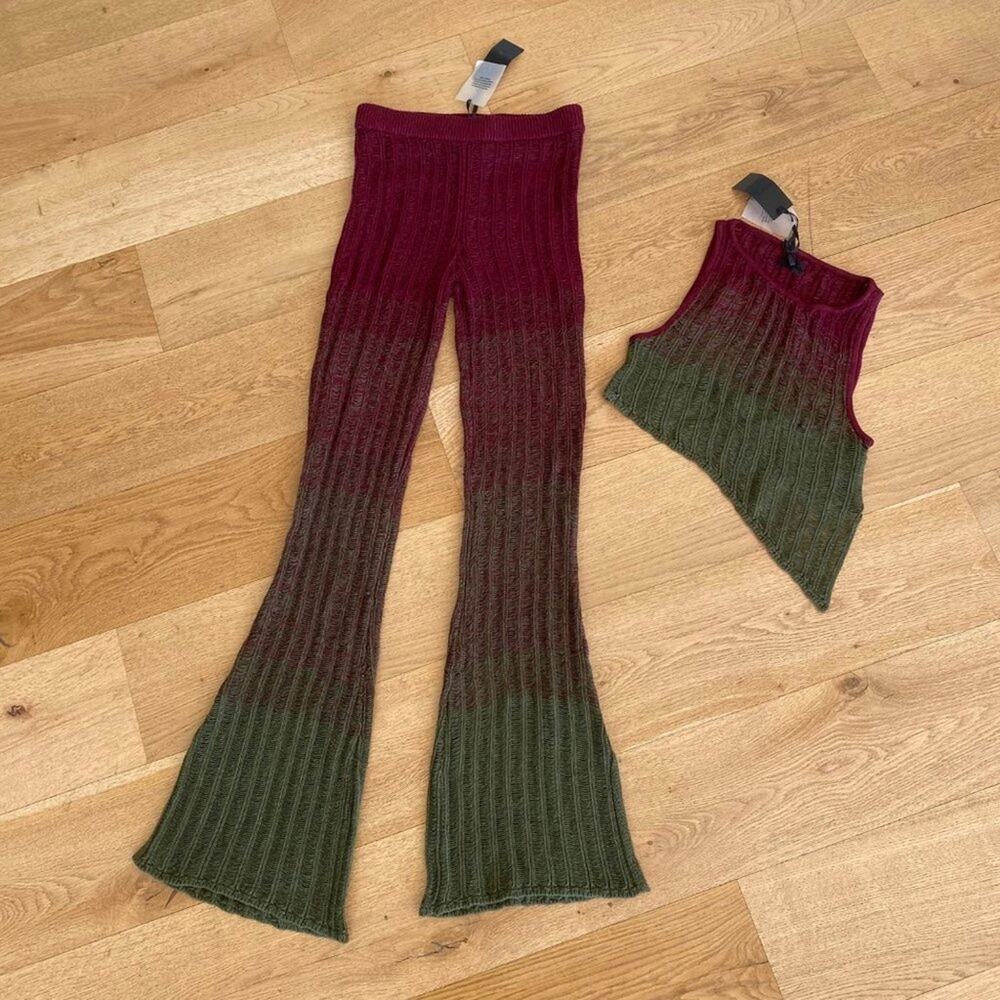 H:ours - Zicatela Asymmetrical Knit Top and Bottoms with Slit in Green a